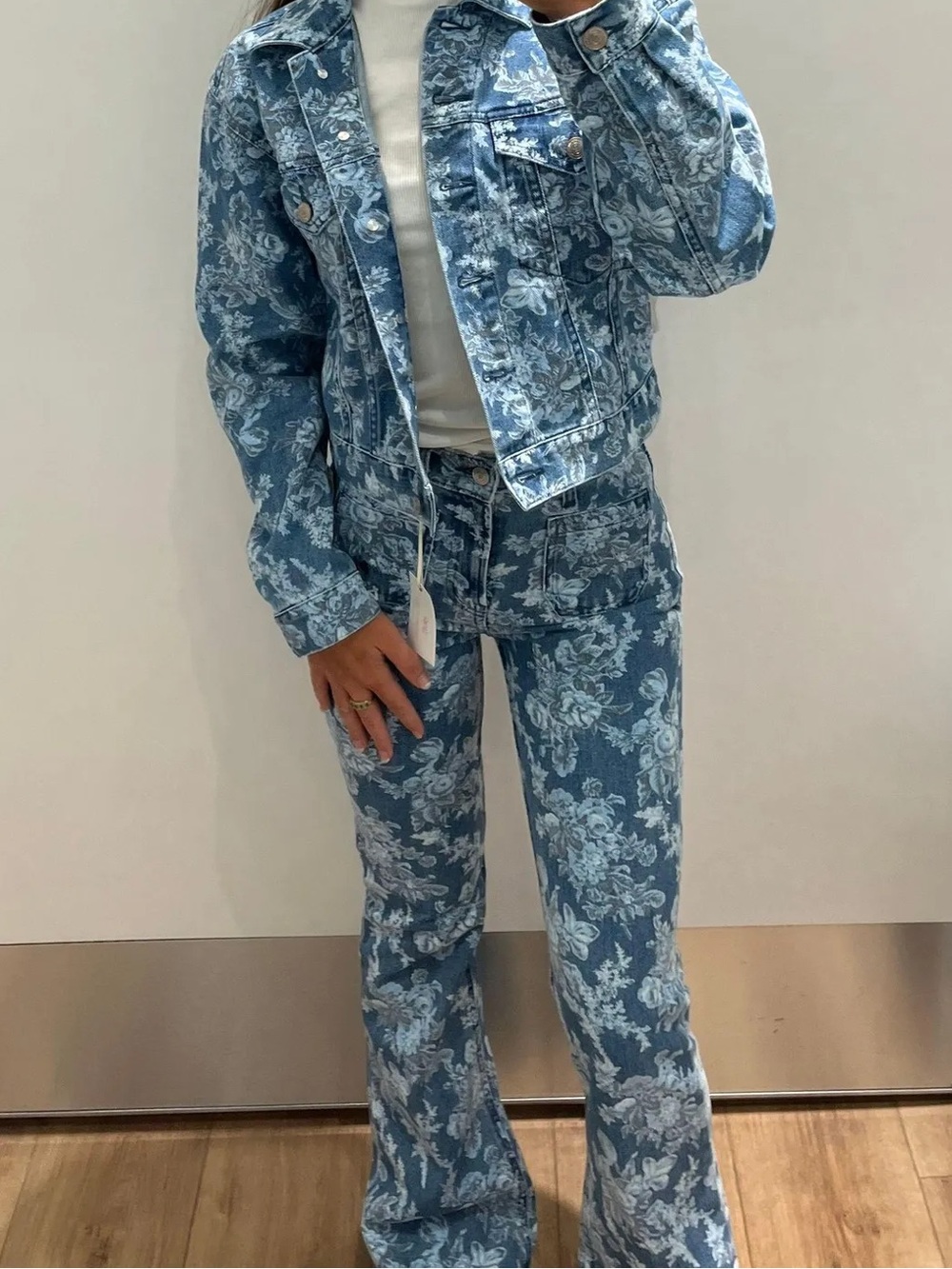 Love shack fancy x gap Floral Denim Jacket and 70’s flare high rise jeans